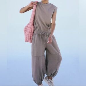 Free People Throw and Go Onesie Jumpsuit Tan XS